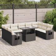 vidaXL Loungegrupp 10 delar med svarta dynor konstrotting