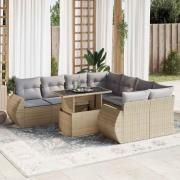 vidaXL Soffgrupp för trädgården med dynor 9 delar beige konstrotting