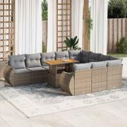 vidaXL Loungegrupp för trädgården m. dynor 11 delar beige konstrotting