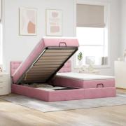 vidaXL Ottoman sängram med madrasser rosa 200x200 cm sammet