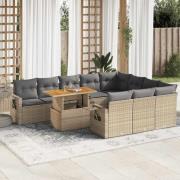 vidaXL Loungegrupp för trädgården m. dynor 11 delar beige konstrotting