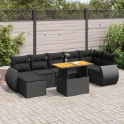 vidaXL Loungegrupp för trädgården med dynor 8 delar svart konstrotting
