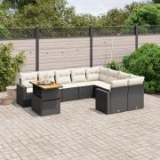 vidaXL Loungegrupp 10 delar med svarta dynor konstrotting