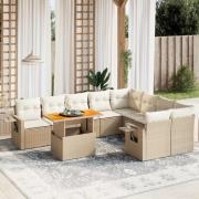 vidaXL Soffgrupp för trädgård med dynor 10 delar beige konstrotting