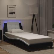 vidaXL Sängram med LED-belysning svart och vit 100x200 cm konstläder