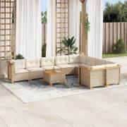 vidaXL Soffgrupp för trädgård med dynor 10 delar beige konstrotting