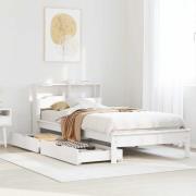 vidaXL Säng med bokhylla utan madrass vit 100x200cm massiv furu