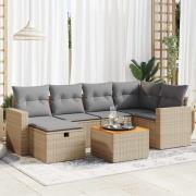 vidaXL Matgrupp för trädgården med dynor 7 delar beige konstrotting