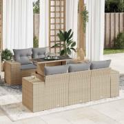 vidaXL Soffgrupp för trädgården med dynor 6 delar beige konstrotting