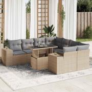 vidaXL Soffgrupp för trädgården med dynor 9 delar beige konstrotting