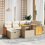 vidaXL Matgrupp för trädgården med dynor 7 delar beige konstrotting
