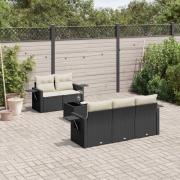 vidaXL Loungegrupp med dynor 6 delar svart konstrotting