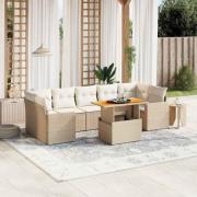 vidaXL Matgrupp för trädgården med dynor 8 delar beige konstrotting