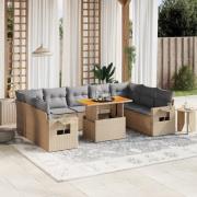 vidaXL Soffgrupp för trädgård med dynor 10 delar beige konstrotting