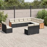 vidaXL Loungegrupp med dynor 12 delar svart konstrotting