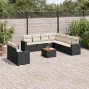vidaXL Loungegrupp 10 delar med svarta dynor konstrotting