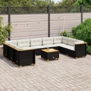 vidaXL Loungegrupp 10 delar med svarta dynor konstrotting