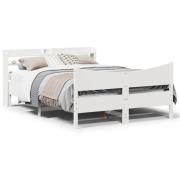 vidaXL Sängram med huvudgavel vit 120x190 cm massiv furu