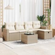 vidaXL Soffgrupp för trädgården med dynor 6 delar beige konstrotting