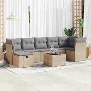 vidaXL Matgrupp för trädgården med dynor 8 delar beige konstrotting