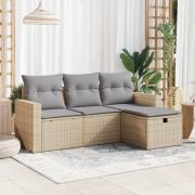 vidaXL Soffgrupp för trädgård med dynor 4 delar beige konstrotting