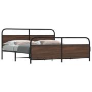 vidaXL Sängram utan madrass metall brun ek 200x200 cm