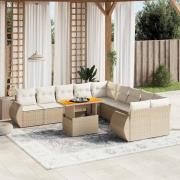 vidaXL Loungegrupp för trädgården m. dynor 11 delar beige konstrotting