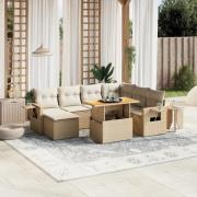 vidaXL Matgrupp för trädgården med dynor 8 delar beige konstrotting