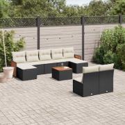 vidaXL Loungegrupp 10 delar med svarta dynor konstrotting