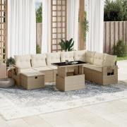 vidaXL Soffgrupp för trädgården med dynor 9 delar beige konstrotting