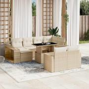 vidaXL Loungegrupp för trädgården m. dynor 11 delar beige konstrotting