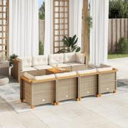 vidaXL Soffgrupp för trädgården med dynor 9 delar beige konstrotting