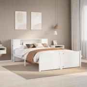 vidaXL Säng med bokhylla utan madrass vit 160x200cm massiv furu