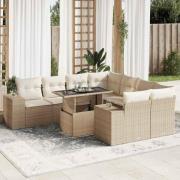 vidaXL Soffgrupp för trädgården med dynor 9 delar beige konstrotting