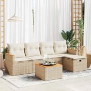 vidaXL Soffgrupp för trädgården med dynor 6 delar beige konstrotting