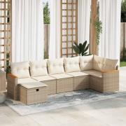 vidaXL Matgrupp för trädgården med dynor 7 delar beige konstrotting