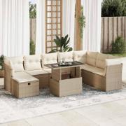 vidaXL Soffgrupp för trädgården med dynor 9 delar beige konstrotting