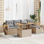 vidaXL Soffgrupp för trädgården med dynor 6 delar beige konstrotting