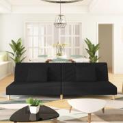 vidaXL Bäddsoffa 2-sits med två kuddar svart tyg