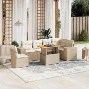 vidaXL Matgrupp för trädgården med dynor 7 delar beige konstrotting