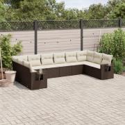 vidaXL Loungegrupp 10 delar med brun dynor konstrotting