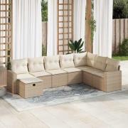 vidaXL Matgrupp för trädgården med dynor 8 delar beige konstrotting