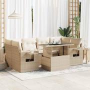 vidaXL Matgrupp för trädgården med dynor 7 delar beige konstrotting