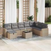 vidaXL Soffgrupp för trädgården med dynor 9 delar beige konstrotting