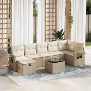 vidaXL Matgrupp för trädgården med dynor 8 delar beige konstrotting