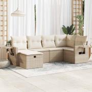 vidaXL Soffgrupp för trädgården med dynor 6 delar beige konstrotting