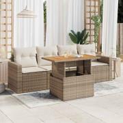 vidaXL Soffgrupp för trädgården med dynor 5 delar beige konstrotting