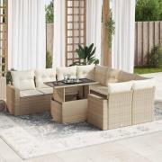 vidaXL Soffgrupp för trädgården med dynor 9 delar beige konstrotting