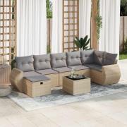 vidaXL Matgrupp för trädgården med dynor 8 delar beige konstrotting