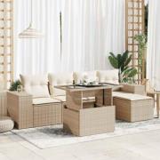 vidaXL Soffgrupp för trädgården med dynor 6 delar beige konstrotting